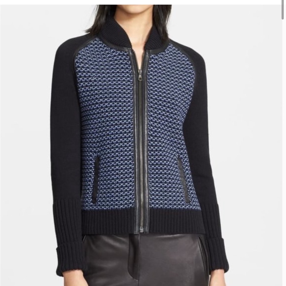 rag & bone Sabina Sweater Jacket Lamb Leather Trim
